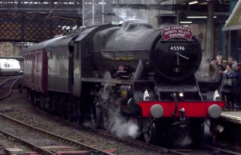 45596 at Carlisle: Jubilee 45596 Bahamas, arrives at Carlisle with a Railtour from the Keithley and Worth Valley Railway. From Oxenhope on the KWVR on 22nd February 2020. Photo of 45596 at Carlisle
