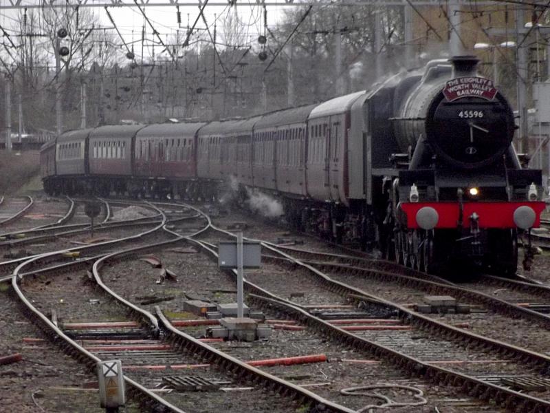 45596 at Carlisle: Jubilee 45596 Bahamas, arrives at Carlisle with a Railtour from the Keithley and Worth Valley Railway. From Oxenhope on the KWVR on 22nd February 2020. Photo of 45596 at Carlisle