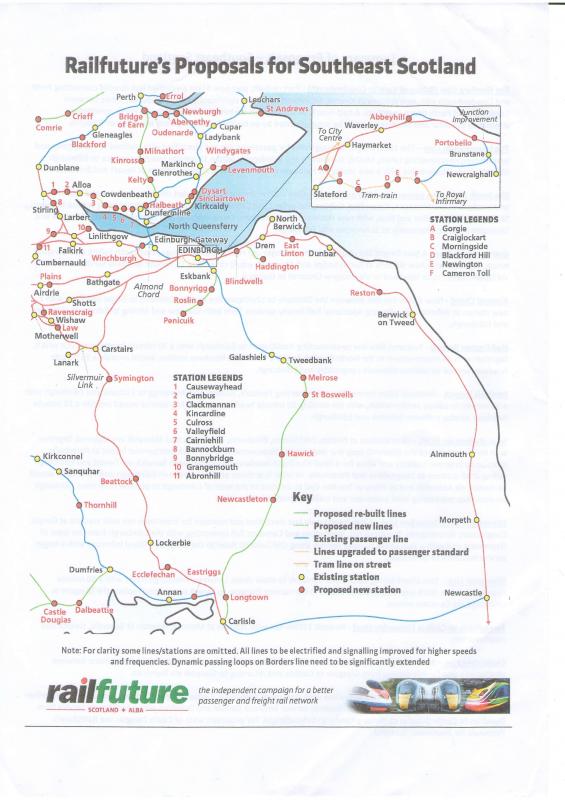 Railfuture SE Scotland 1: With permission from Allison Cosgrove, Scottish Chair of Railfuture this shows their proposals for the South East of Scotland Photo of Railfuture SE Scotland 1
