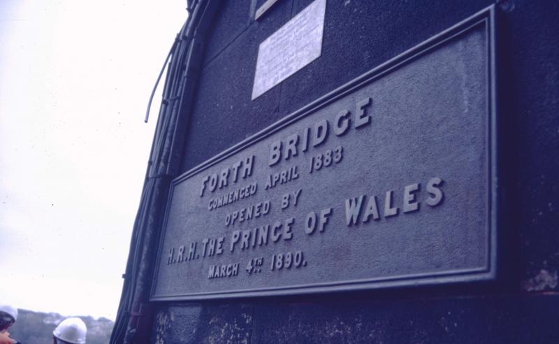 Forth Bridge opening.: The plaque commemorating the opening of the Forth Bridge on 4th March 1890. Photo of Forth Bridge opening.