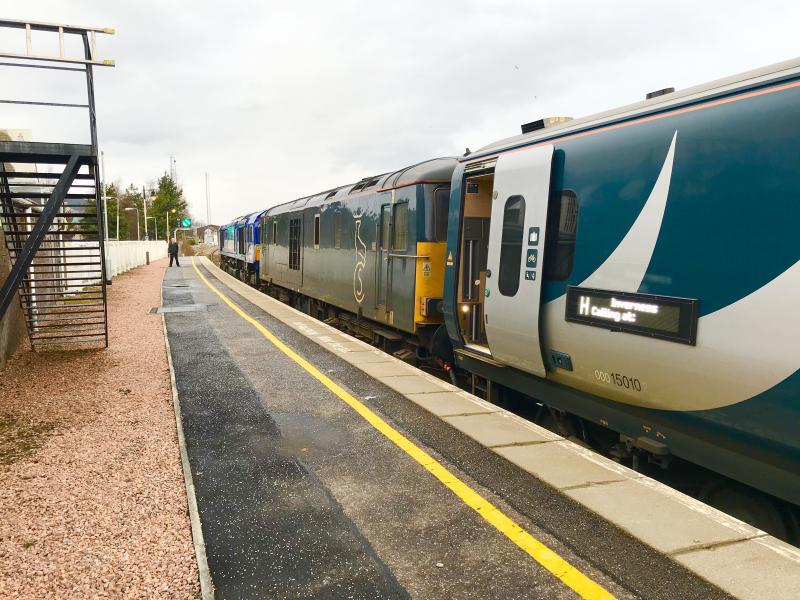 66727 73969 Sleeper : 66727, 73969 with the northbound highlander at Aviemore, 14 March 20. Photo of 66727 73969 Sleeper