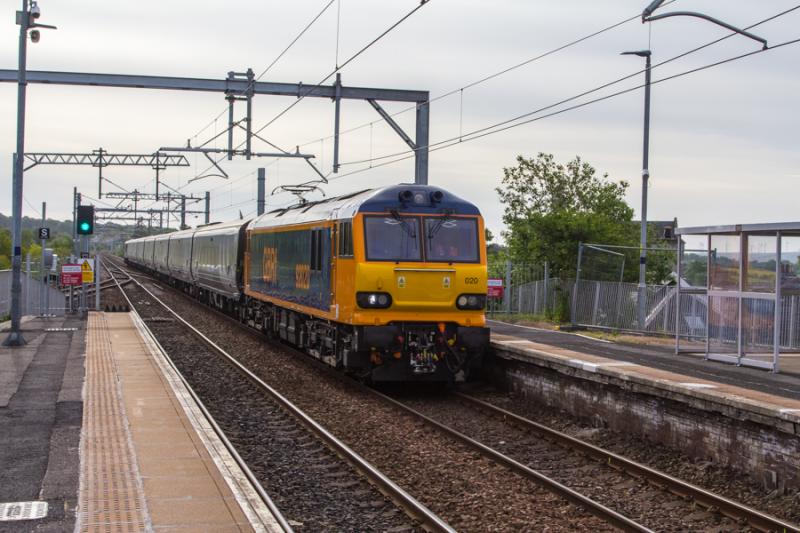 92020: 92020 passes through Cleland with a diverted Euston to Central Lowlander sleeper on 25/05/2019 Photo of 92020
