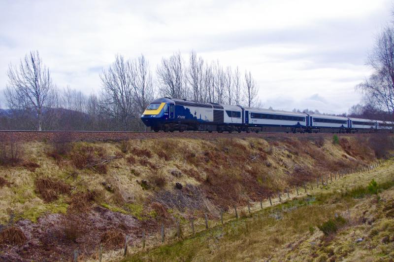43142: 43142 leads 43163 northbound at Kinveachy, 21Mar20. Photo of 43142