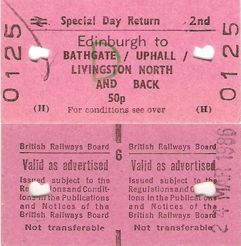 Bathgate reopening 1st day ticket 240386: A ticket issued on the first day of reopening of the Edinburgh- Bathgate line on 240386 Photo of Bathgate reopening 1st day ticket 240386