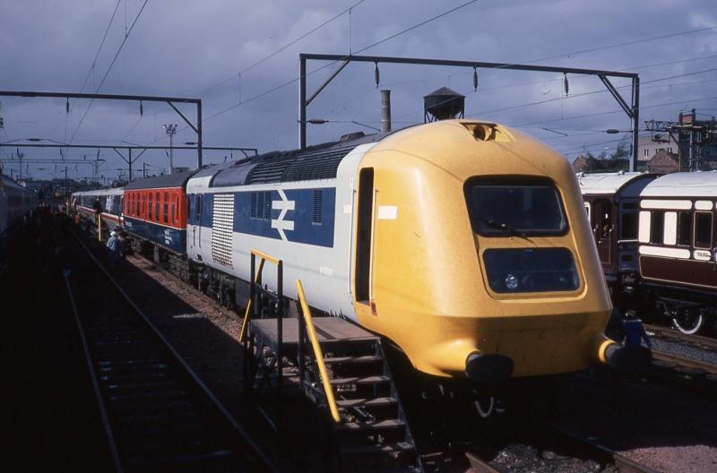 Prototype HST power car: One of the prototype HST power cars forms part of an APT test train, seen at Shields Depot open day, 17 September 1978 Photo of Prototype HST power car