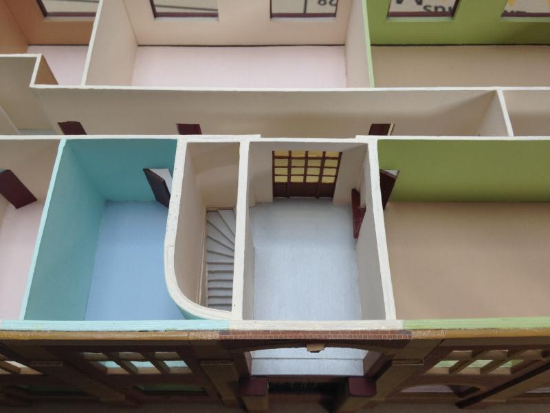 Granton gasworks station building model original condition: Granton gasworks station building model 1903 condition showing staircase. Photo of Granton gasworks station building model original condition