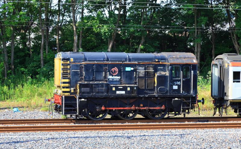 08596: A faded 08596 temporarily stabled at the western end of Craigentinny depot next to Mk3 coach 42205 on 24/06/2020 Photo of 08596