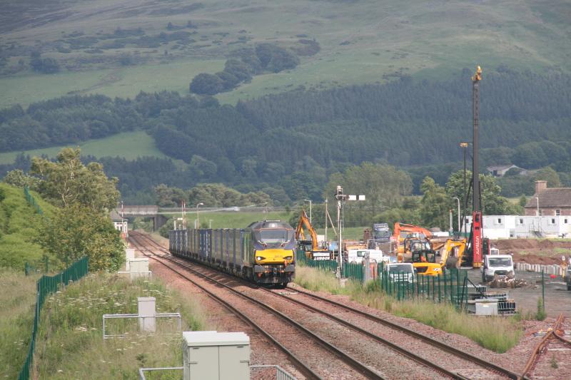 4D47 68016 Blackford 29/06/20: 68016 on Inverness to Mossend Tesco train held at Blackford awaiting right time next to the enabling works for the Highland Spring yard Photo of 4D47 68016 Blackford 29/06/20