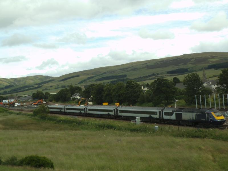 1A73 Blackford 13/07/20: 1A73 Glasgow - Aberdeen 43135 & 43136 (on rear) passes the new Highland Spring Yard at Blackford on 13/07/20, subsequently cancelled at Perth due to Photo of 1A73 Blackford 13/07/20