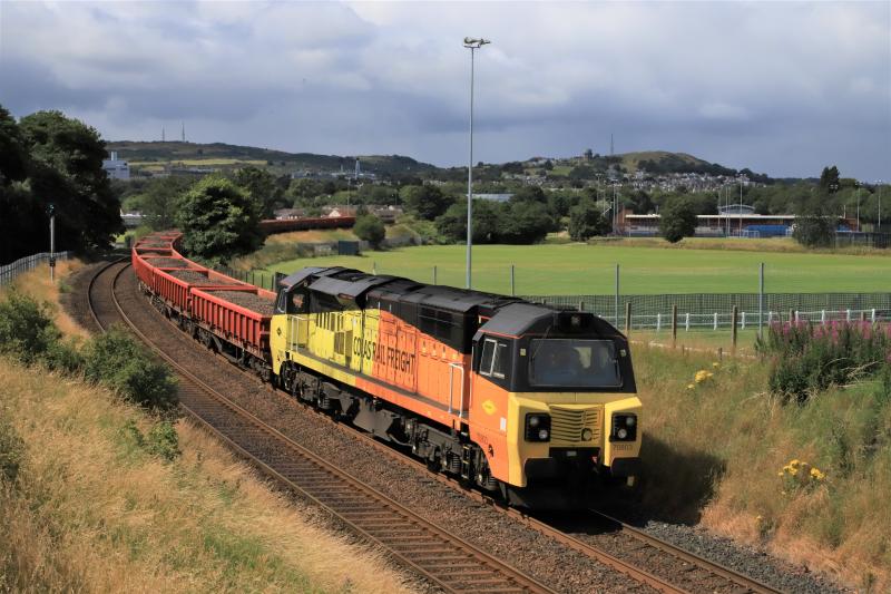 6K12 running early only 276 minutes: 70803 on 6K12 16.00 Gorgie Jct to Carlisle N.Y. running 276 minutes early passing Peffermill playing fields on 26/07/2020 Photo of 6K12 running early only 276 minutes