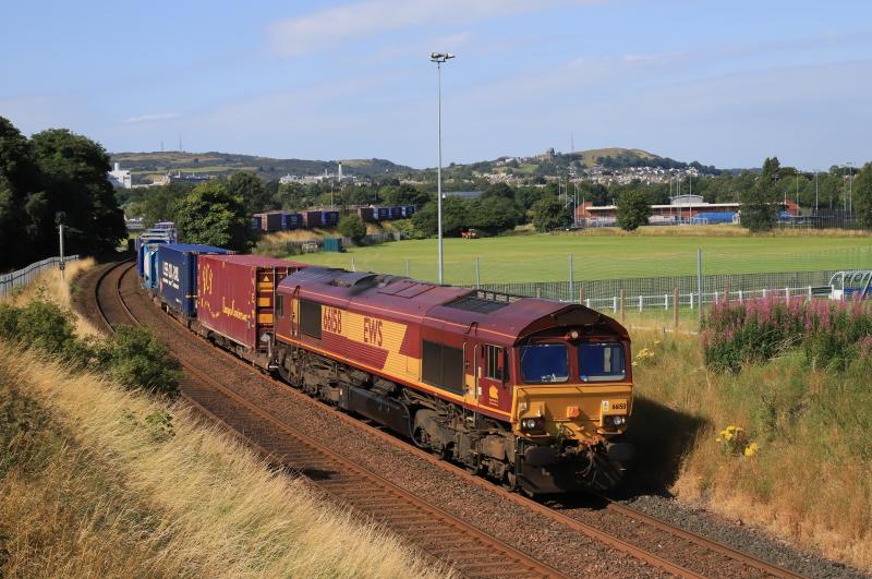 4E96: 66158 on 4E96 08.24 Mossend Euroterminal to Tees Dock Bsc Export Berth passing Peffermill playing fields on 31/07/2020. Photo of 4E96