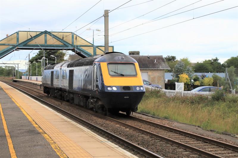 0E23: 43151 + 43124 on 0E23 11.10 Haymarket Depot to Doncaster Wagon Works passing through Prestonpans on 07/08/2020 Photo of 0E23