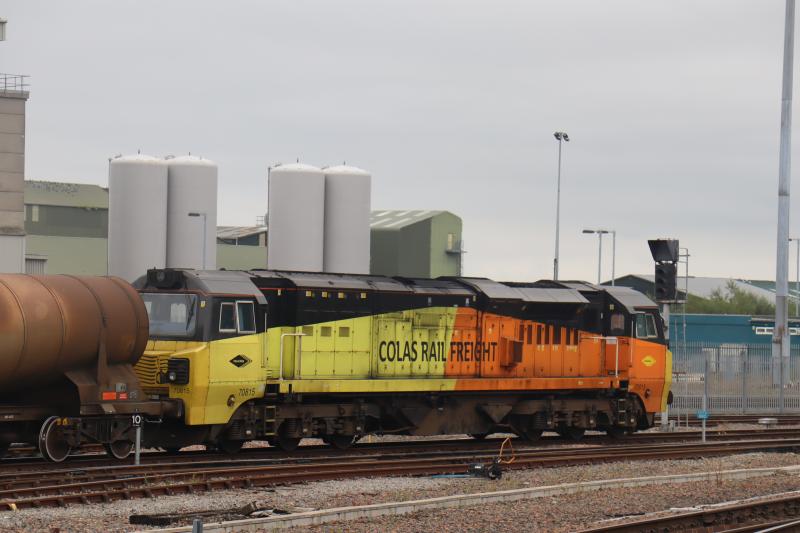 70815 at Inverness: 70815 at lunchtime today on 6Z41 waiting its path south to Irvine after arriving from Kittybrewster. It's normal path south from Aberdeen is currently closed due to derailment last Wednesday. Photo of 70815 at Inverness