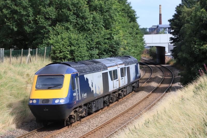 0E23: 43163 + 43150 on 0E23 11.36 Haymarket Depot to Doncaster Works Wagon Shops passing Peffermill Playing Fields on 24/08/2020 Something different from a class 66 at this location Photo of 0E23
