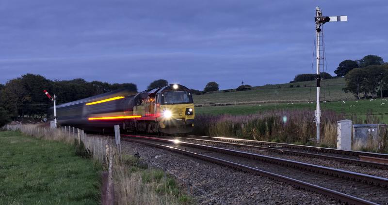 70801 WITH TANKS AT DUSK KENNTHMONT 16.9.20 (3).jpg: Photo of 70801 WITH TANKS AT DUSK KENNTHMONT 16.9.20 (3).jpg