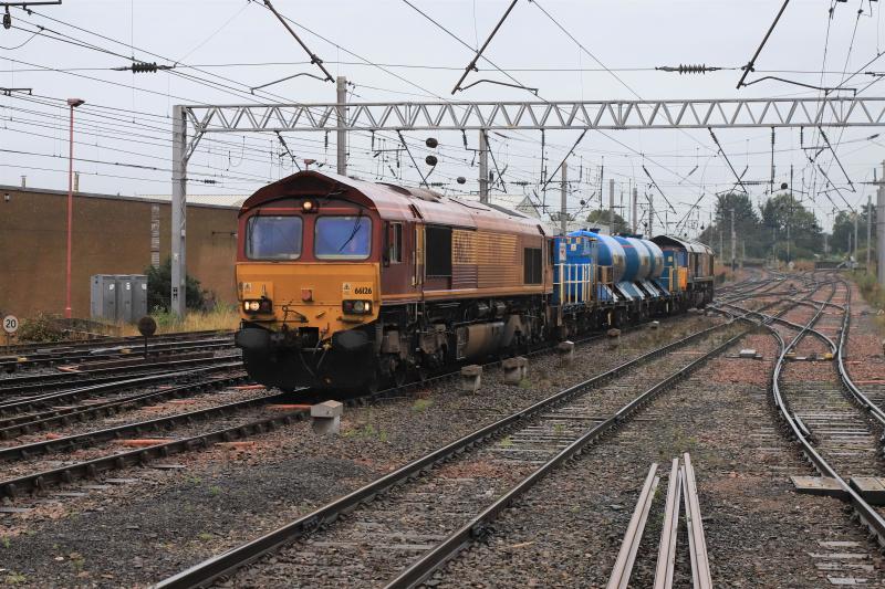 DRS RHTT: 66126 + 66421 on the 08.36 Nunthorpe to Carlisle approaching Plat 3 Carlisle on 03/10/2020 Photo of DRS RHTT
