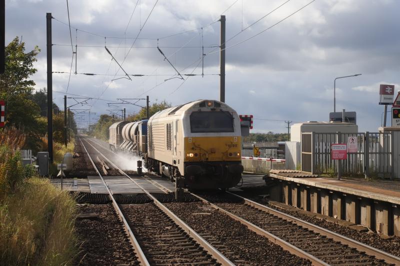 3S93: 67012 + 67020 on 3S93 06.46 Stirling to Slateford Depot at Kirknewton on 06/10/2020 (2nd attempt to get this in the Sunshine) Photo of 3S93