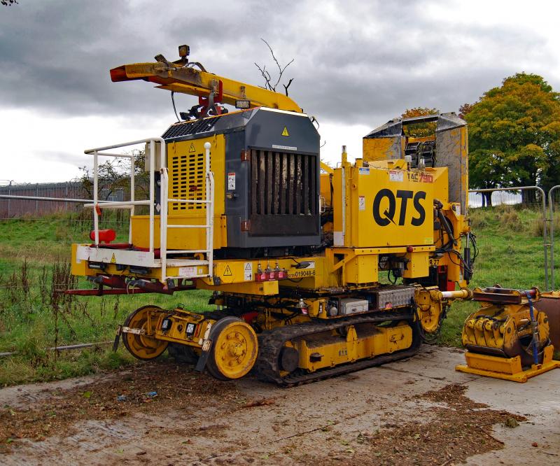 Small Tree Chipper at Busby: QTS's Smaller tree Chipper 019048-6 has been working between Busby & EK clearing trees for the forthcoming electrification works Photo of Small Tree Chipper at Busby