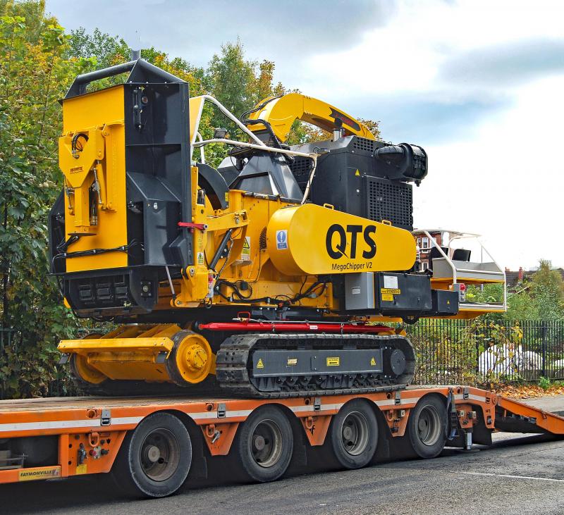 Monster Tree chipper: QTS's Larger Tree Chipper has been working of Crossmyloof Station Access Point in line-side clearance in preparation Ahead of Electricafacation of the line Photo of Monster Tree chipper