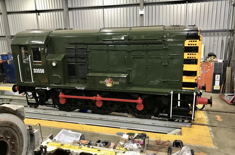 Class 08443 ( D3558 ) Bo'ness: Class 08443 ( D3558 ) inside the Bo'ness diesel shed.
The loco has been repainted after its power unit repairs during 2019/2020. Photo of Class 08443 ( D3558 ) Bo'ness