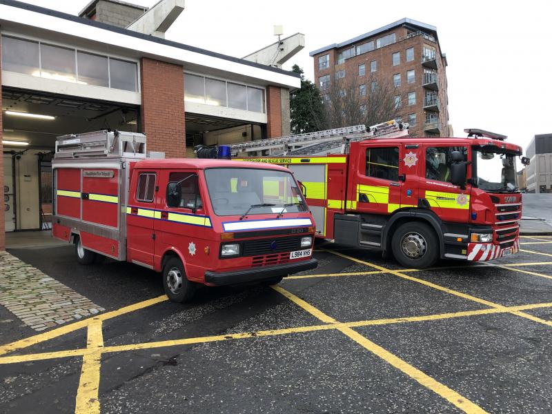 Old and New: At Yorkhill fire station, Glasgow. 16/12/20. Photo of Old and New