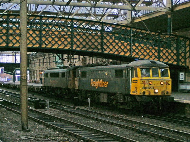 86613 at Carlisle: Freightliner 86613 stops at Carlisle for a crew change on 12th January 2008. classmate 86604 is on the rear. Photo of 86613 at Carlisle