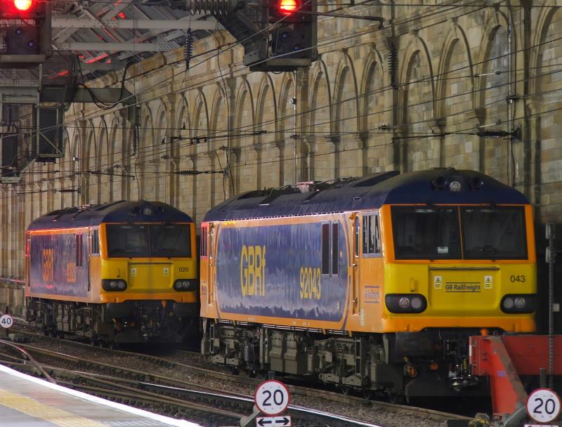 92043 & 92020: Double gbrf 92’s await sleeper duty and route learning Photo of 92043 & 92020
