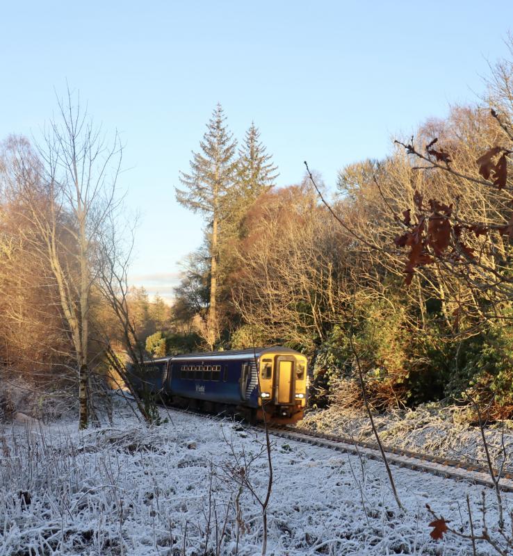 156477: 156477 this afternoon on 1Y23, 1223 ex Queen Street to Oban as it travelled into a low winter sun between Taynuilt & Connel. Photo of 156477