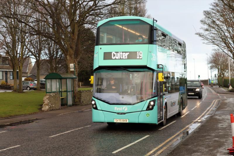 New Wrights Hydrogen powered bus in service with First Aberdeen: With route 19 branding Mannofield Aberdeen 30th January 2021 Photo of New Wrights Hydrogen powered bus in service with First Aberdeen