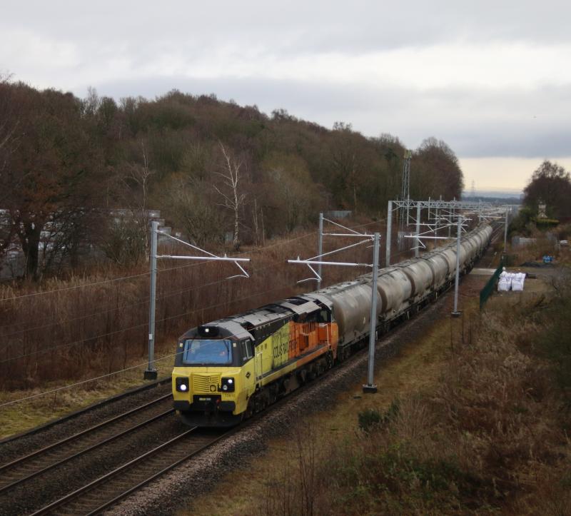 Cl 70 at Cowie: 70816 6Z65 Oxwellmains -- Aberdeen (via Inverness)passing Cowie 1.2.21 Photo of Cl 70 at Cowie