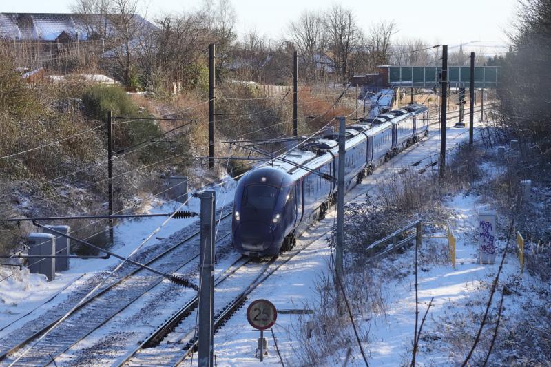 802305: 802305 on 5X80 08.35 Tyne SS to Edinburgh passing the entrance to Craigentinny T&RSMD on 11/02/2021 Photo of 802305