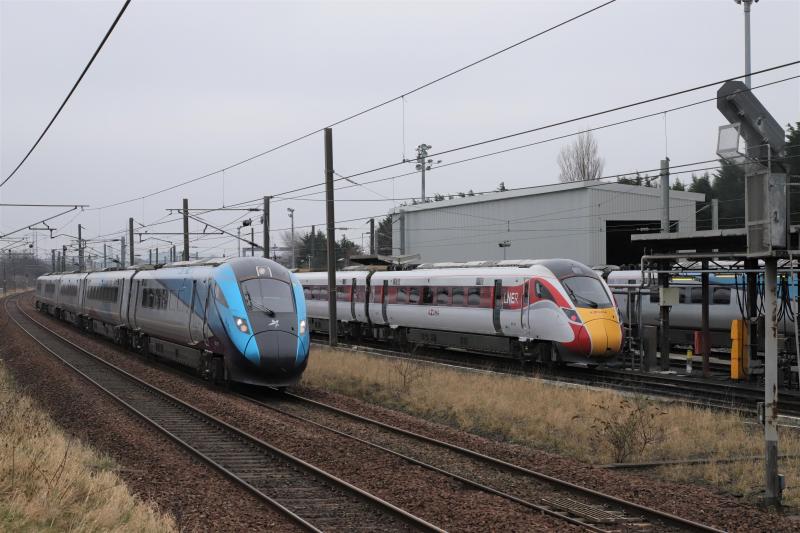 Driver training?: 802201 on 5Z10 12.00 Newcastle to Edinburgh passing 801219 at Craigentinny on 02/03/2021. Runs as 5S50 & 5E00 in the morning. 5Z10 & 5Z85 in the Afternoon. Photo of Driver training?