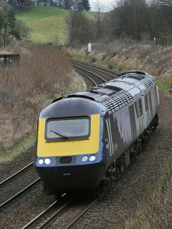Back to back: ScotRail power cars 43143 and 43164 near Dalgety Bay with an Inverness to Haymarket movement on 9 March 2021. Photo of Back to back
