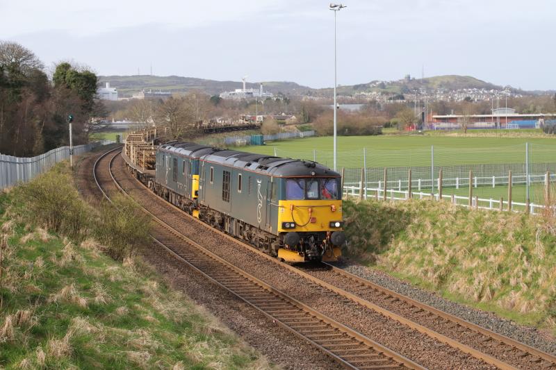 6K30: 73969 + 73971 on 6K30 08.55 Carstairs South Jct to Millerhill passing Peffermill Playing Fields on 28/03/2021 Photo of 6K30