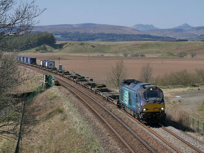 Blackford 68: 68017 nears Blackford with the 4A13 intermodal on 21 April 2021. Photo of Blackford 68