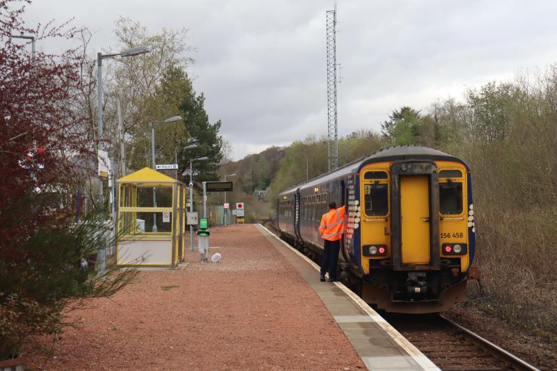 156458 on School Train to Dalmally: Caught it at Connel heading towards Taynuilt where it will pass the Network Rail Weedkiller unit waiting there for its arrival. About 20 kids got off at Connel. Photo of 156458 on School Train to Dalmally