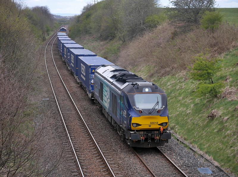Crossgates 68: 68018 leads 4A13 towards the site of Crossgates station on 2 May 2021 with 66422 on the rear. Thanks for the TOOT. Photo of Crossgates 68