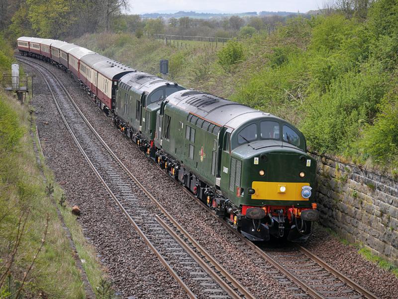 Dalgety 37s: LSLs 37521 and 37677 climb away from Dalgety Bay with the Corbridge to Elgin leg of the private charter on 7 May 2021. Photo of Dalgety 37s