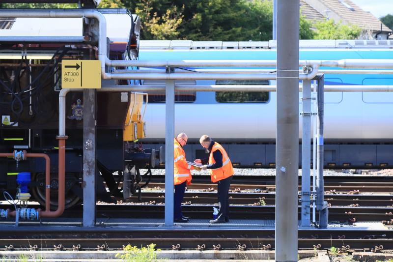 Royal Scotsman Headboard : Royal Scotsman Headboard being cleaned just after 66746 was fuelled at Craigentinny on 19/05/2021 Photo of Royal Scotsman Headboard