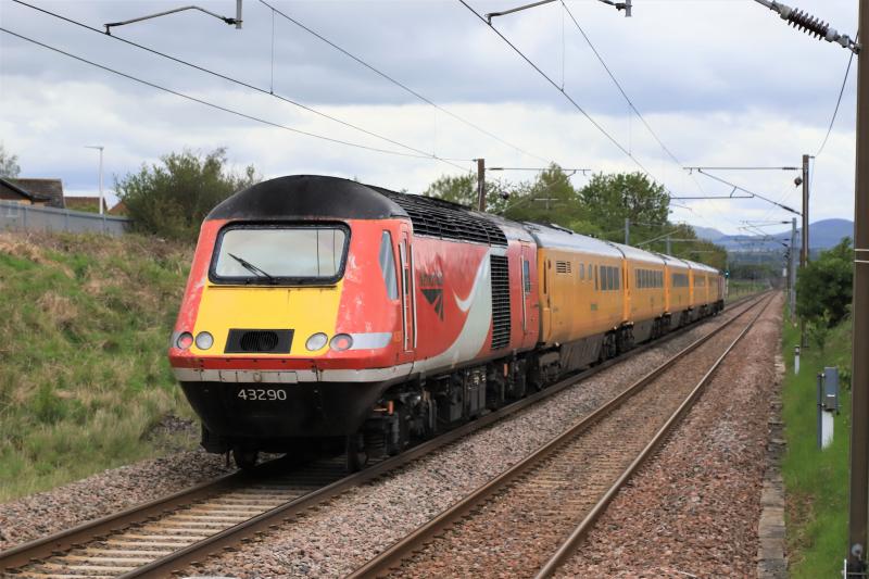 1Q24: 43290 on the rear with 43299 on 1Q24 10.33 Heaton T & RSMD to Newcastle via Glasgow Queen Street at Wallyford on 24/05/2021. Photo of 1Q24