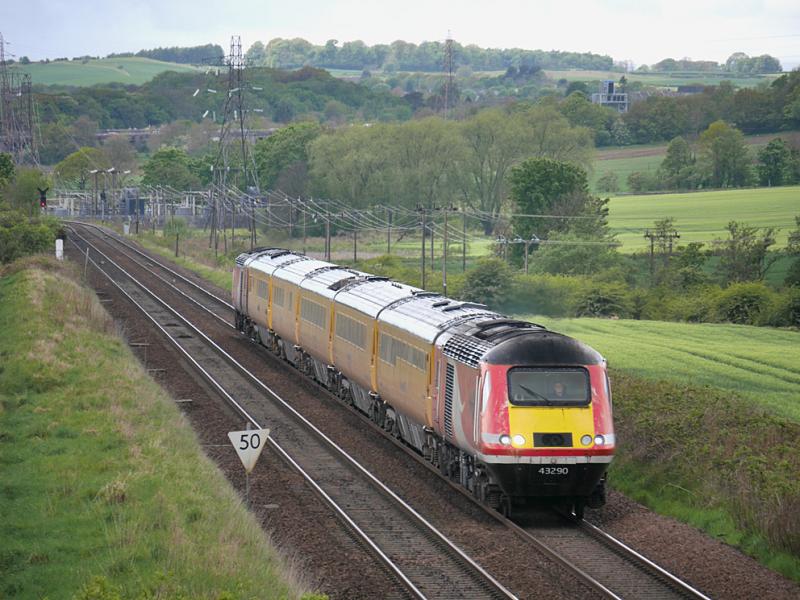 Hillend HST: The Network Rail Measurement Train, powered by 43290 and 43299 climbs away from Inverkeithing East Junction on its way to Aberdeen on 25 May 2021. Photo of Hillend HST