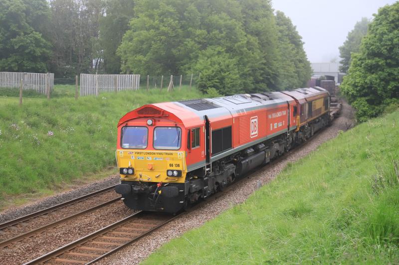 4S99: 66136 + 66156 on 4S99 04.22 Tees Dock BSC Export Berth to Grangemouth TDG passing Peffermill Playing Fields on 31/05/2021 Photo of 4S99