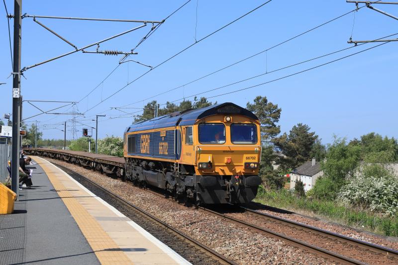 6X06: 66702 leading 66788 on 6X06 11.00 Shieldmuir to Millerhill SS at Newcraighall on 31/05/2021. 123 minutes late Photo of 6X06