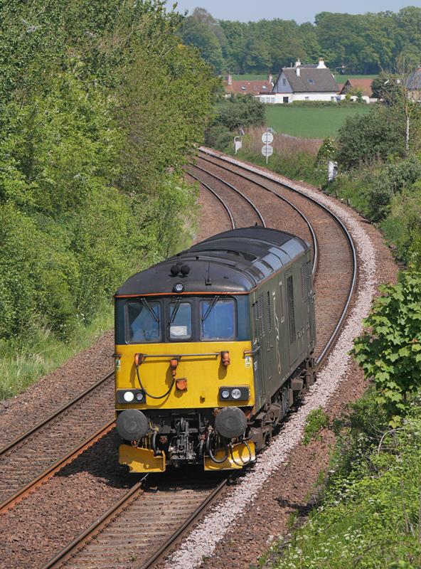 Dysart 73: 73971 nears the site of Dysart Station with an Aberdeen Clayhills - Edinburgh light engine working on 1 June 2021. Good to see nelson37408 again. Photo of Dysart 73