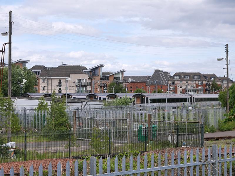 Slateford stock: View from Meggetland sports ground, behind the Northcote Manor home, of stabled HST coaches in Slateford Yard. With thanks to those giving advice about viewpoints.
4 June 2021. Photo of Slateford stock
