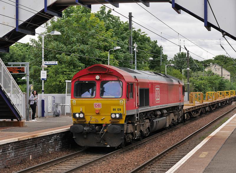 Slateford 66128: DB 66128 passes Slateford with a Carlisle New Yard - Millerhill engineers train on 4 June 2021. Photo of Slateford 66128