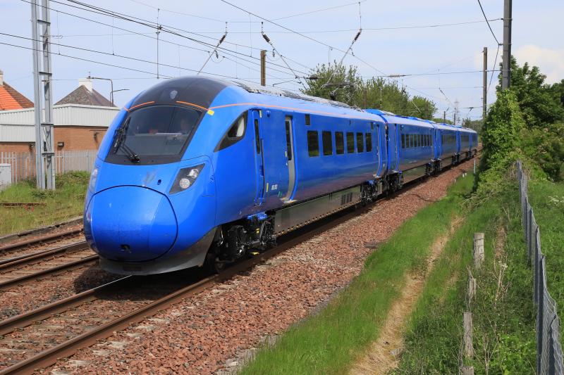 A lighter shade of Paragon: 803002 on 5Q61 12.47 Darlington to Edinburgh approaching Prestonpans on 07/06/2021 Photo of A lighter shade of Paragon