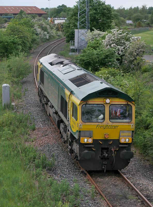 Inverkeithing RILA: Freightliner 66504 on the Inverkeithing North/East chord with a Millerhill - Fife Circle - Millerhill RILA scanner working on 9 June 2021. Photo of Inverkeithing RILA