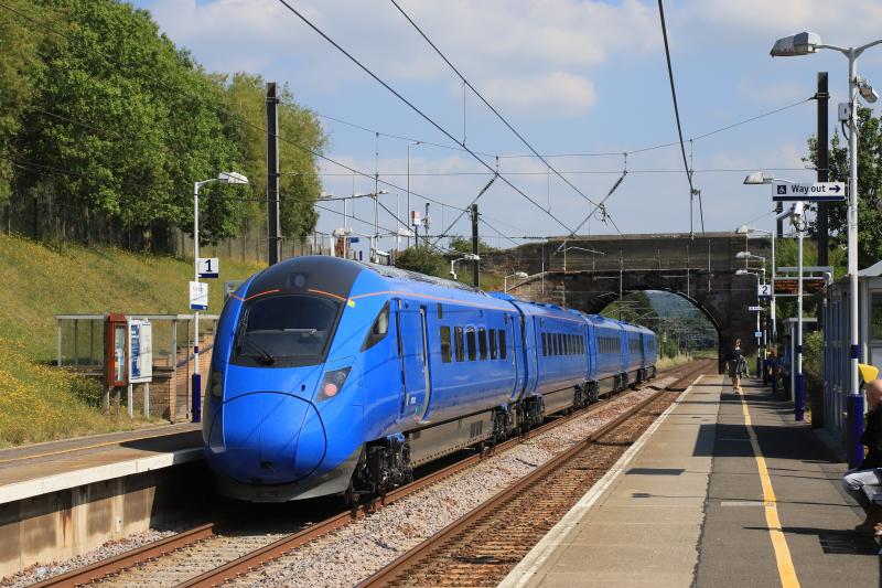803002 in Full Sun: 803002 on 5Q62 15.33 Edinburgh to Darlington at Musselburgh Station on 22/06/2021. The Sun is at Right Angles to the line at 3pm. Photo of 803002 in Full Sun