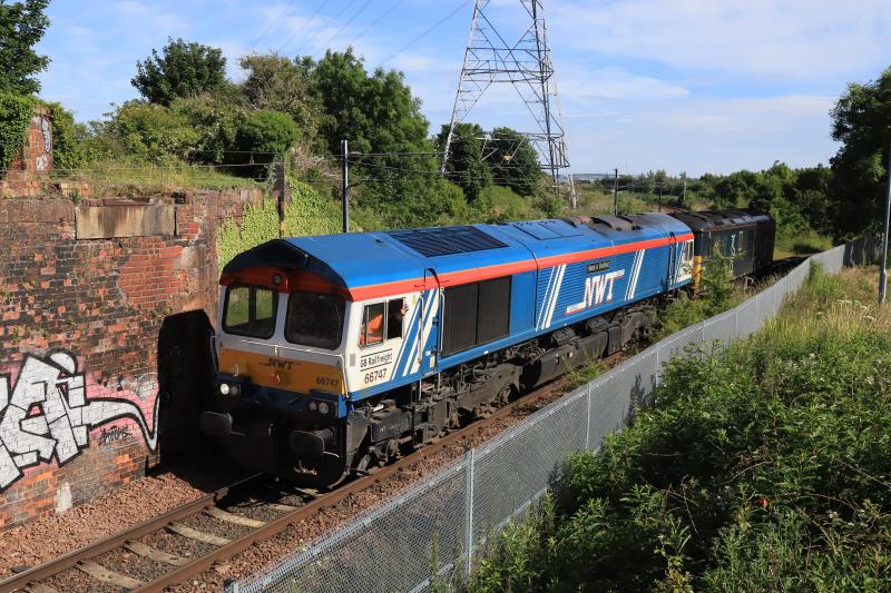 0Z73: 66747 + 73967 on 0Z73 15.25 Perth to Craigentinny approaching Brunstane Station passing the remains of the Lothian Lines on 01/07/2021 Photo of 0Z73